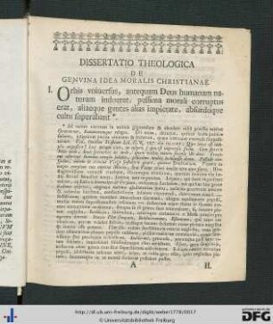 Dissertatio Theologia De Genuina Idea Moralis Christianae.