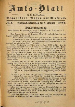 Amts-Blatt für die königlichen Bezirksämter Deggendorf, Regen, Viechtach. 1885