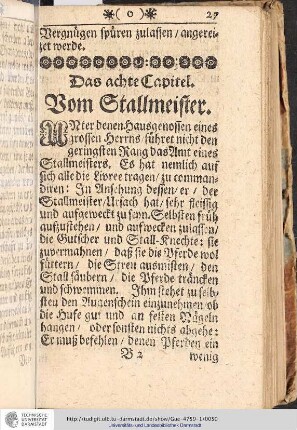 Das achte Capitel: Vom Stallmeister