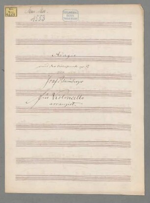 Sonate für Violine und Klavier op. 77 - BSB Mus.ms. 4553-3 : Partitur, Violine, Adagio für Violoncello arrangiert