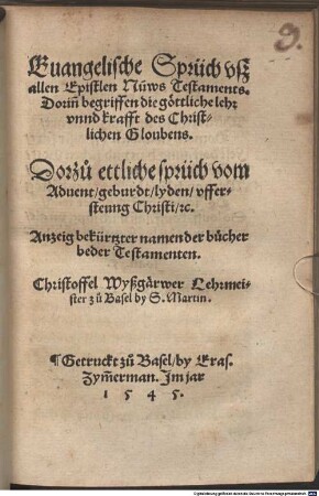 Evang. Sprüch uß allen Episteln N. T.