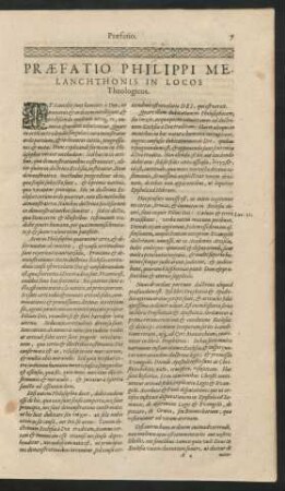 Praefatio Philippi Melanchtonis In Locos Theologicos.