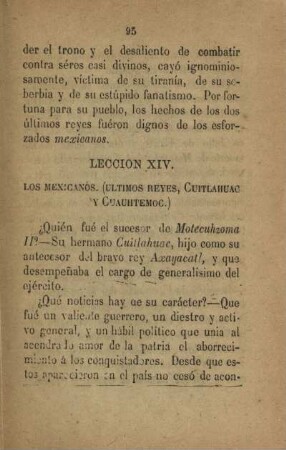 Leccion XIV. Los Mexicanos (Ultimos reyes, cuitlahuac y cuauhtemoc)