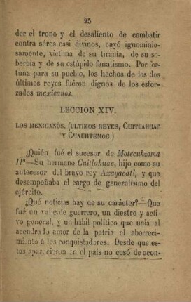 Leccion XIV. Los Mexicanos (Ultimos reyes, cuitlahuac y cuauhtemoc)