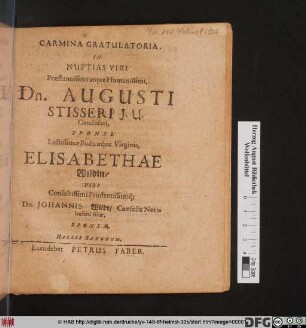Allgemeines Götter Concilium, und was sich darbey zugetragen : Zu besondern Hochzeitlichen Ehren/ Herrn Martin Schörckels/ vornehmen Apotheckers in Leipzig Bräutigams/ Und denn Jungfraw Dorothea Horns Braut