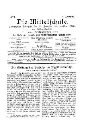 Die Stellung der Versuche im Physikunterricht
