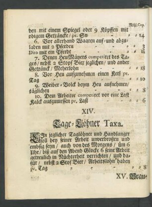 XIV. Tage-Löhner Taxa