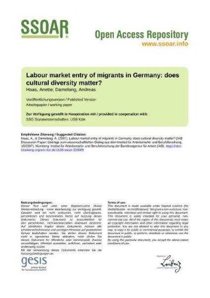 Labour market entry of migrants in Germany: does cultural diversity matter?