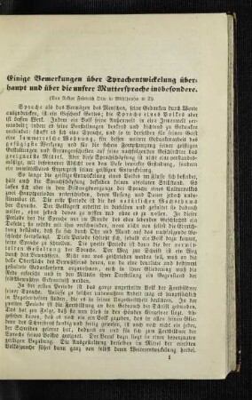 Einige Bemerkungen über Sprachentwicklung überhaupt und über die unsrer Muttersprache insbesondere