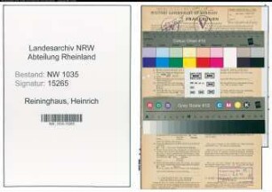 Entnazifizierung Heinrich Reininghaus , geb. 06.09.1897 (Markenmeister)