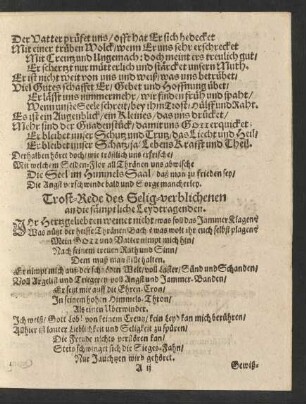 Trost-Rede des Selig-verblichenen an die sämptliche Leydtragenden.