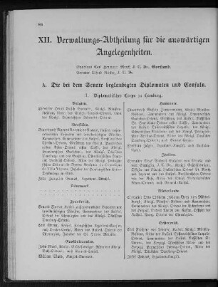 XII. Verwaltungs-Abtheilung für die auswärtigen Angelegenheiten.
