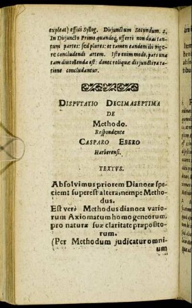 Disputatio Decimaseptima De Methodo.