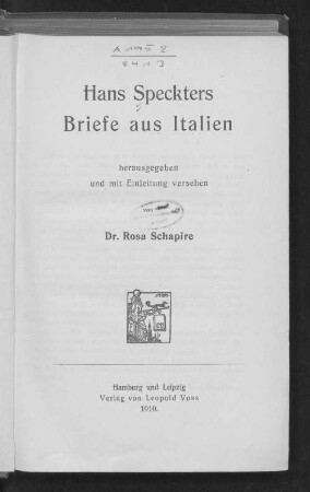 Hans Speckters Briefe aus Italien