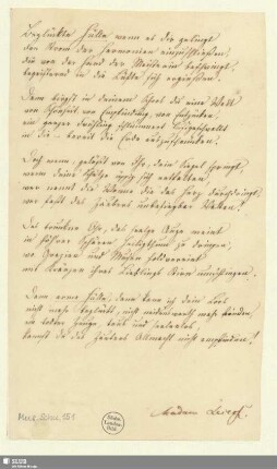 151: Beglückte Hülle wenn es dir gelingt den Strom der Harmonien einzuschließen - Mus.Schu.151 : [Widmungsgedicht]