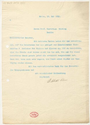 Brief an Christian Sinding : 13.05.1911
