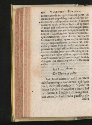 Lex I. Numae. De Deorum cultu.
