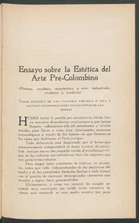 Ensayo sobre la Estética del Arte Pre-Colombino