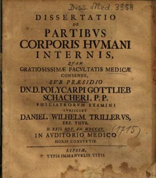 Dissertatio De Partibvs Corporis Hvmani Internis