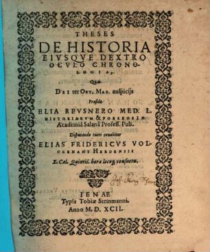 Theses de historia eiusque dextro oculo, chronologia