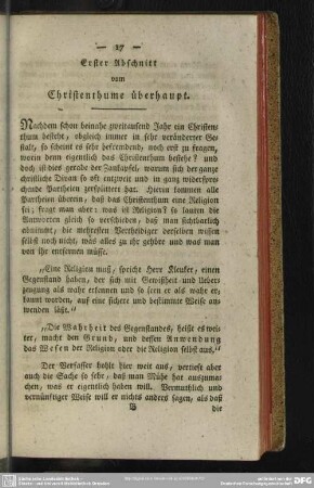 Erster Abschnitt vom Christenthume überhaupt