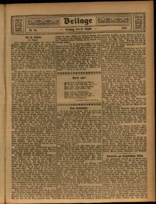 Zweite Ausgabe vom Sonntag, den 13. August 1922.