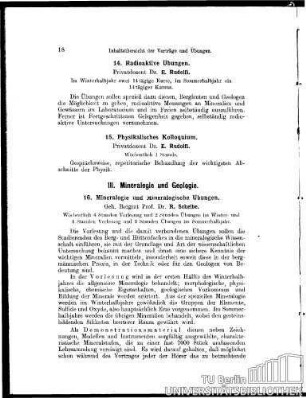 16. Mineralogie und Mineralogische Übungen