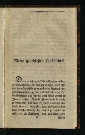 Meine geliebtesten Landsleute!