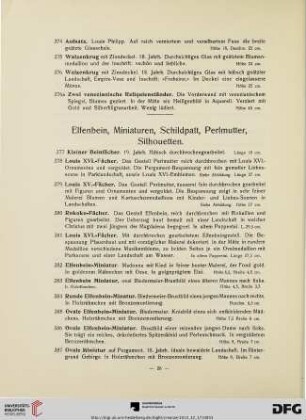 Elfenbein, Miniaturen, Schildpatt, Perlmutter, Silhouetten (Nr. 377-403)