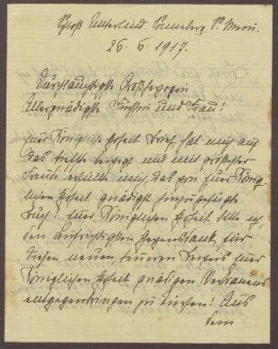 Schreiben von Elisabeth von Esebeck an Großherzogin Luise von Baden; religiöser Themen und der Hoffnung auf einen baldigen Sieg