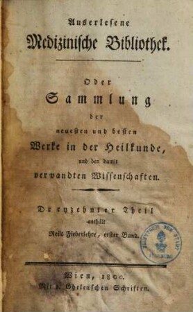 Ueber die Erkenntniß und Kur der Fieber, Erster Band. Allgemeine Fieberlehre