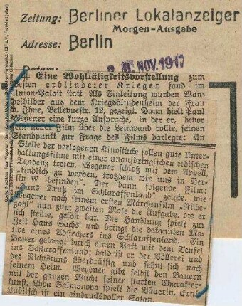 Kritik aus Berliner Lokalanzeiger (20.11.1917)