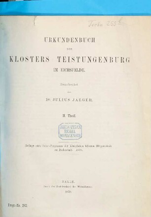 Urkundenbuch des Klosters Teistungenburg im Eichsfelde. II = 1878.79