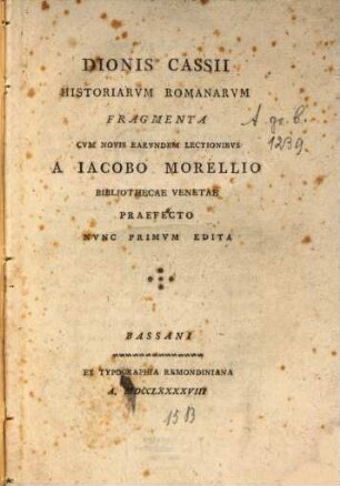 Dionis Cassii Historiarum romanarum fragmenta