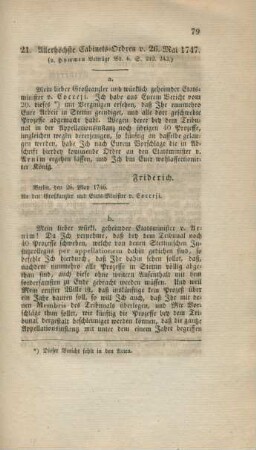 21. Allerehöchste Cabinets-Ordre v. 26. Mai 1747.