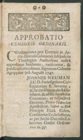 Approbatio Censoris Ordinarii.
