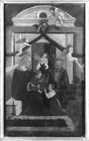 Die heilige Familie mit einer anbetenden Stifterin und spielenden Engelputten