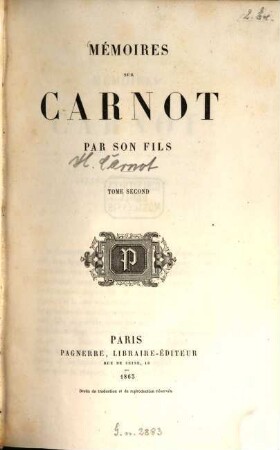 Mémoires sur Carnot : Par son flls, 2