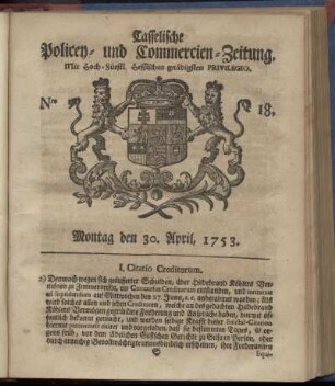 Nro. 18, Montag den 30. April 1753