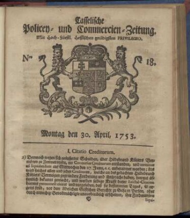 Nro. 18, Montag den 30. April 1753