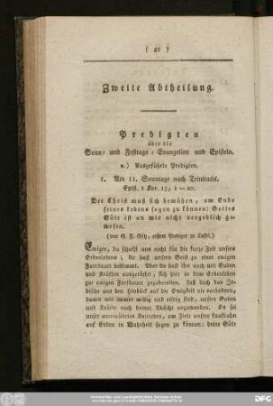Zweite Abtheilung. Predigten über die Sonn- und Festtags- Evangelien und Episteln.