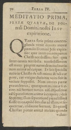 Meditatio Prima Feriae Quartae ...