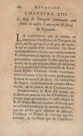Chapitre XIII. Le Roy de Tunquin commande aux Peres de nostre Compagnie de sortir du Royaume