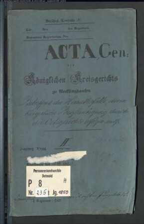 Protokollakten der Kreisgerichtsdeputation II Recklinghausen für den Ort Recklinghausen (Dissidenten H 1850)