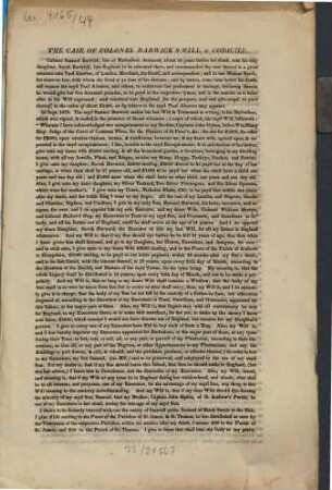 The case of colonel Barwick's will, & codicill.