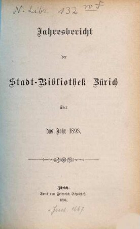 Jahresbericht der Stadtbibliothek Zürich : über d. Jahr .... 1893