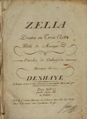 Zélia : drame en 3 actes mêlé de musique