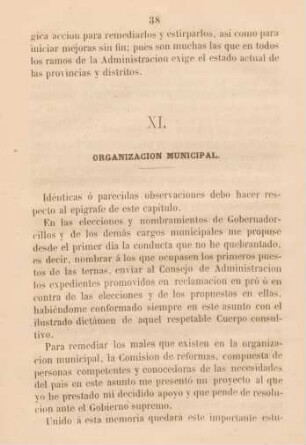 XI. Organizacion municipal