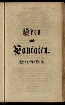 Oden und Cantaten. Das andre Buch