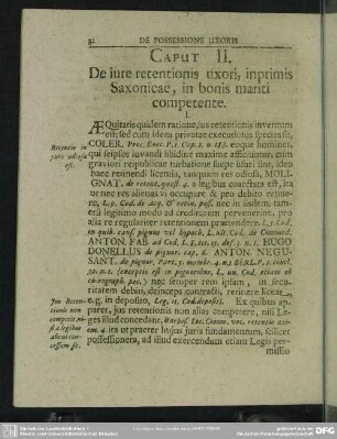 Caput II. De iure retentionis uxori, inprimis Saxonicae, in bonis mariti competente